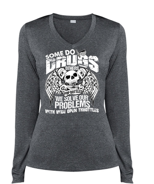 Some Do Drugs Others Pop Bottles T Shirt, Being A Mechanic T Shirt, Cool Shirt (Ladies LS Heather V-Neck)