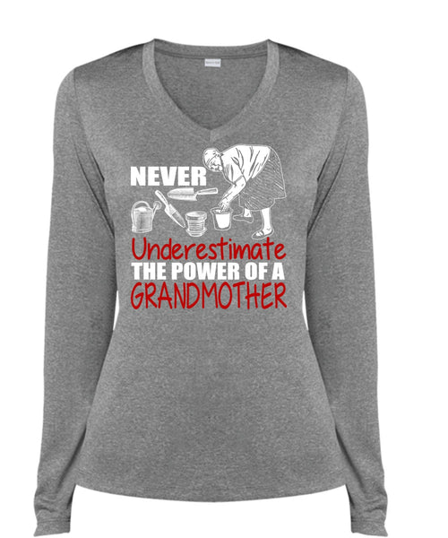 The Power Of A Grandmother T Shirt, Being A Nana T Shirt, Cool Shirt (Ladies LS Heather V-Neck)