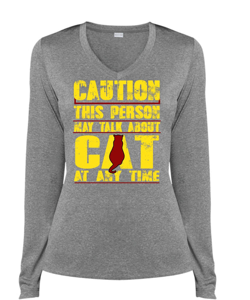This Person May Talk About Cat T Shirt, My Favorite T Shirt, Cool Shirt (Ladies LS Heather V-Neck)