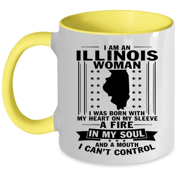 I Was Born With My Heart On My Sleeve Coffee Mug, Illinois Woman Accent Mug