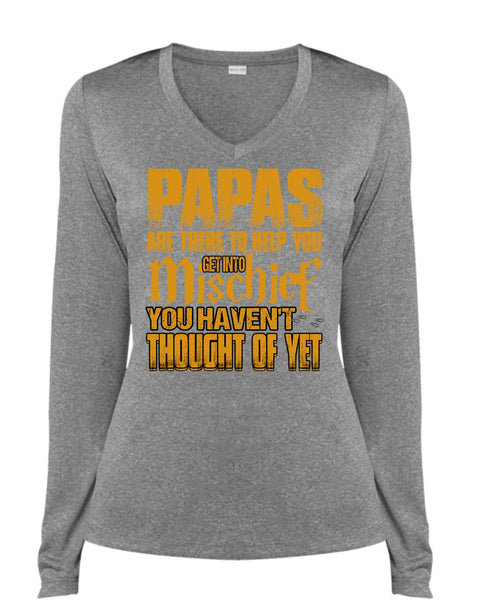 Papas Are There To Help You T Shirt, Being A Papa T Shirt, Cool Shirt (Ladies LS Heather V-Neck)