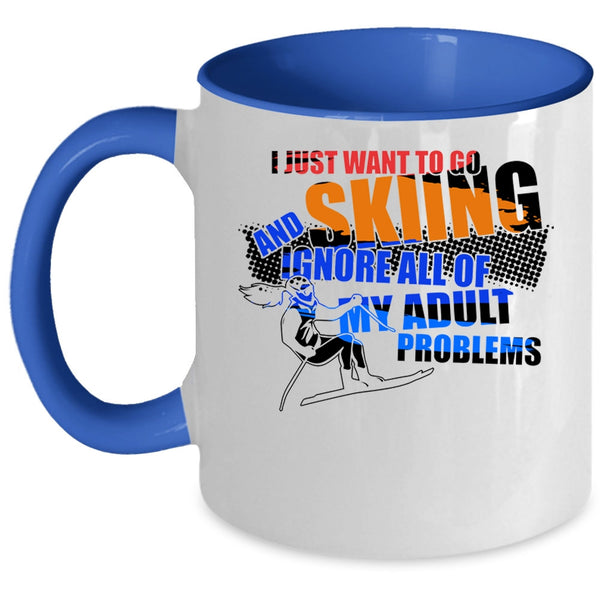Awesome Skiing Coffee Mug, I Just Want To Go Skiing Accent Mug