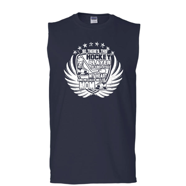 There's This Hockey Player T Shirt, He Calls Me Mom Tank Top (Men's Cotton Sleeveless)