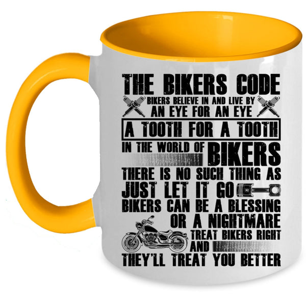 Cool Gift For Bikers Coffee Mug, The Bikers Code Accent Mug