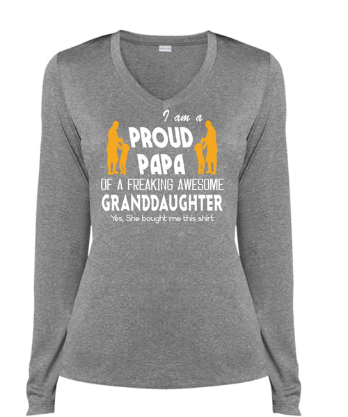 I Am A Pround Papa Of A Freaking Awesome Granddaughter T Shirt, Father's Day T Shirt (Ladies LS Heather V-Neck)