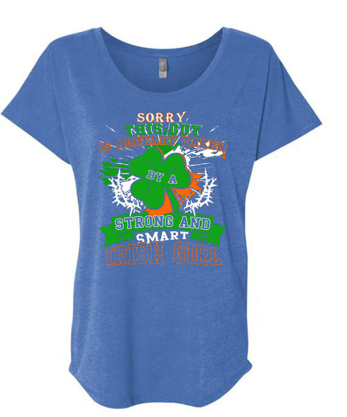 This Guy Is Already Taken By A Smart Irish Girl T Shirt, I Love Irish T Shirt, Cool Shirt (Ladies' Triblend Dolman Sleeve)