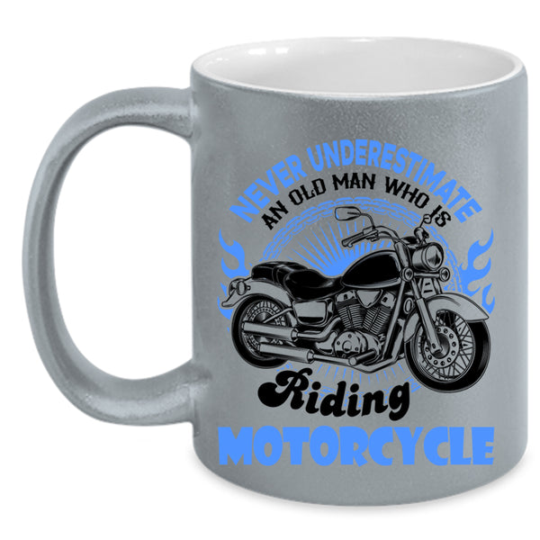 Cool Grandpa Coffee Mug, An Old Man Is Riding Motorcycle Accent Mug