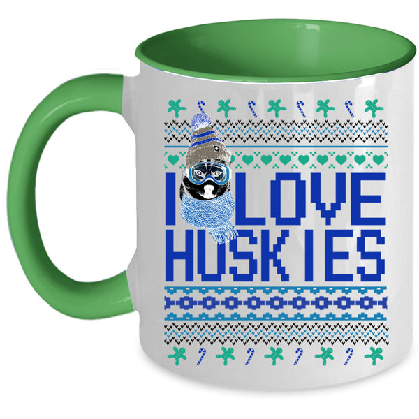 Cute Husky Lovers Coffee Mug, I Love Huskies Accent Mug