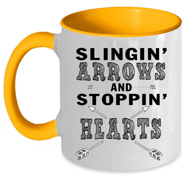 Stopping Hearts Coffee Mug, Slinging Arrows Accent Mug