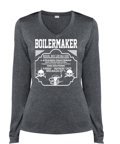 Boilermaker A Trained Craftsman Who Produces Steel Fabrications T Shirt, Calls Me A Boilermaker T Shirt, Cool Shirt (Ladies LS Heather V-Neck)