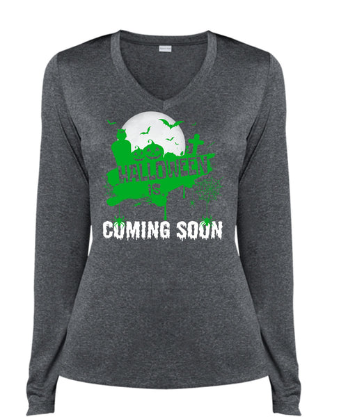 Halloween Is Coming Soon T Shirt, I Love You Pumpkin T Shirt, Cool Shirt (Ladies LS Heather V-Neck)