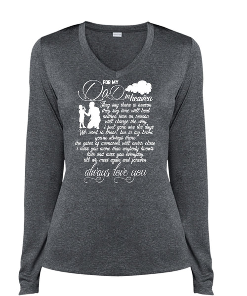 For My Dad In Heaven T Shirt, Love You T Shirt, Cool Shirt (Ladies LS Heather V-Neck)