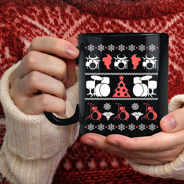 Cute Drummer Coffee Mug, Ugly Christmas Coffee Cup