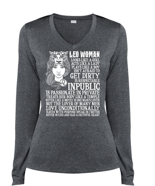 Leo Woman T Shirt, Being A Leo T Shirt, Cool Shirt (Ladies LS Heather V-Neck)