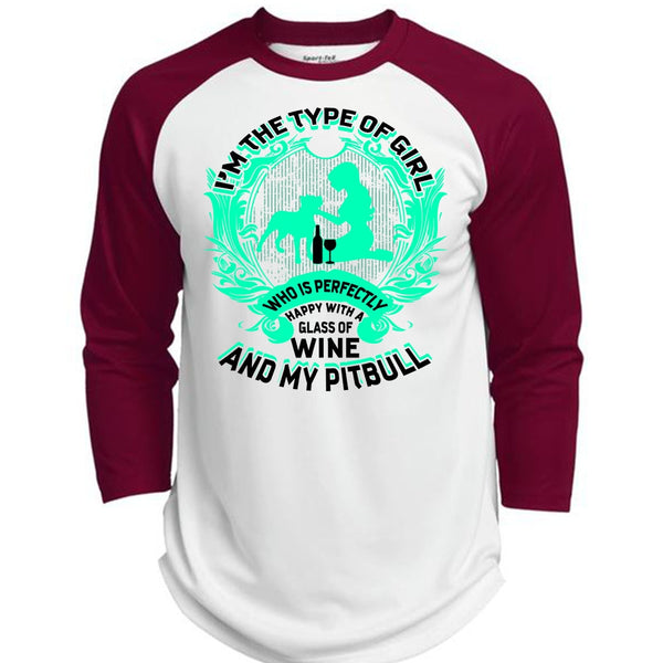 Wine And My Pit Bull T Shirt, I Love Pit Bull T Shirt, Awesome T-Shirts  (Polyester Game Baseball Jersey)