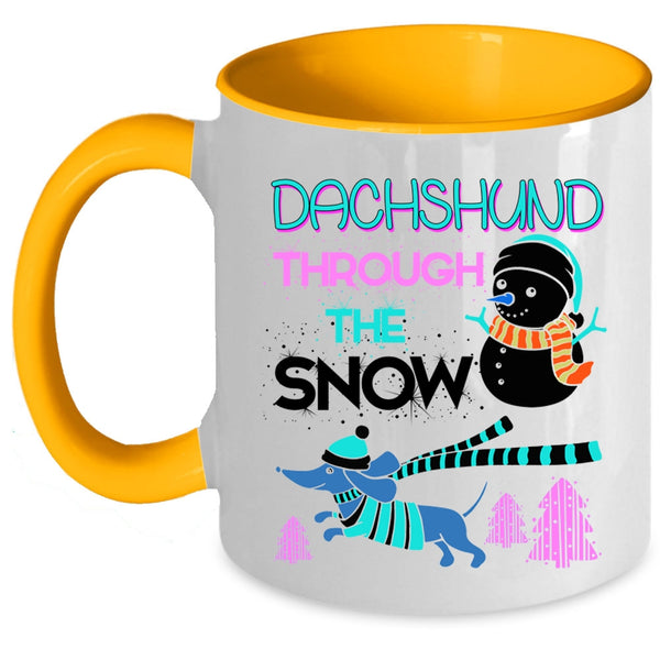 Cute Dachshund Coffee Mug, Dachshund Through The Snow Accent Mug