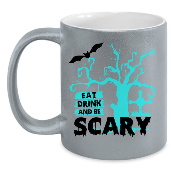 Cool Halloween Coffee Mug, Eat Drink And Be Scary Accent Mug