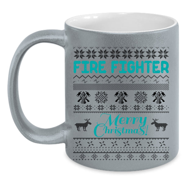 Merry Christmas Coffee Mug, Fire Fighter Accent Mug