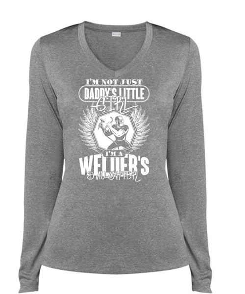 Daddy's Little Girl T Shirt, I'm A Welder's Daughter T Shirt, Cool Shirt (Ladies LS Heather V-Neck)