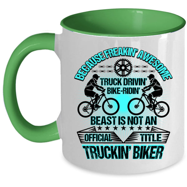 Trucking Biker Coffee Mug, Aweosme Truck Driving Bike Riding Accent Mug