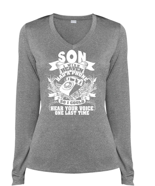 Son I Wish Heaven Had A Phone T Shirt, Hear Your Voice T Shirt, Cool Shirt (Ladies LS Heather V-Neck)