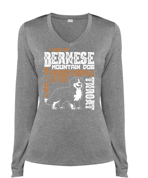 I Hug My Bernese Mountain Dog T Shirt, Being A Hiker T Shirt, Cool Shirt (Ladies LS Heather V-Neck)
