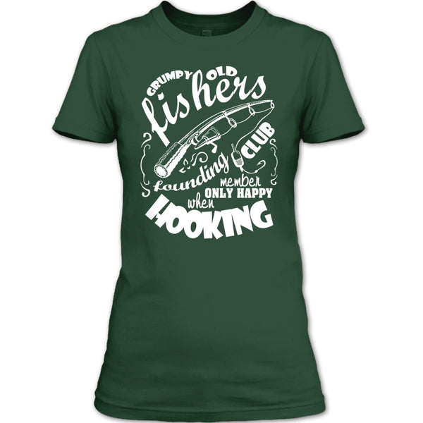 Grumpy Old Fishers T Shirt, Only Happy When Hooking T Shirt