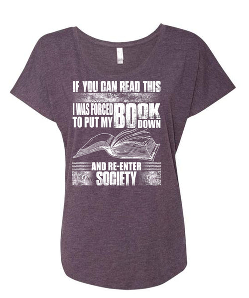 Yo Can Read This T Shirt, I Love Book T Shirt, Cool Shirt (Ladies' Triblend Dolman Sleeve)
