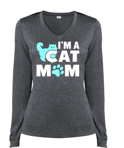 I'm A Cat Mom T Shirt, My Favorite T Shirt, I Love My Cat T Shirt (Ladies LS Heather V-Neck)