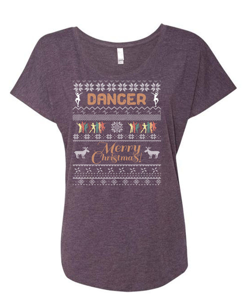 Dancer Merry Christmas T Shirt, I Love Dancer T Shirt, Cool Shirt (Ladies' Triblend Dolman Sleeve)