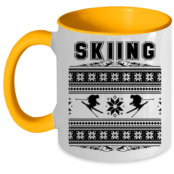 Funny Ugly Christmas Coffee Mug, Skiing Accent Mug