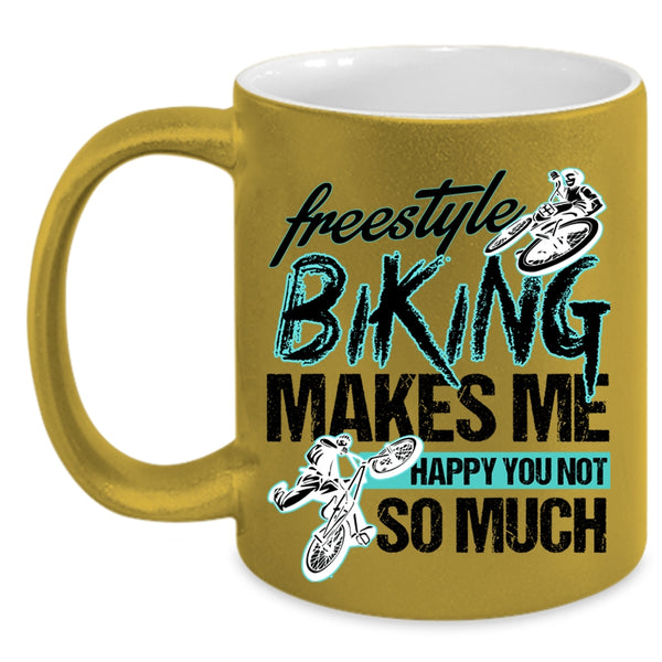Awesome Biking Coffee Mug, Freestyle Biking Makes Me Happy Accent Mug