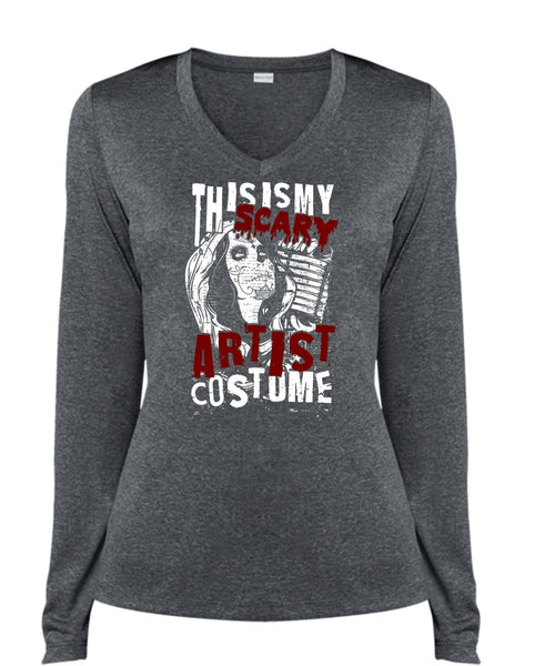 This Is My Scary Artist Costume T Shirt, Being A Hair Stylist T Shirt, Cool Shirt (Ladies LS Heather V-Neck)