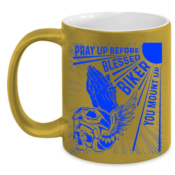 Cool Biker Coffee Mug, Pray Up Before Blessed Biker Accent Mug