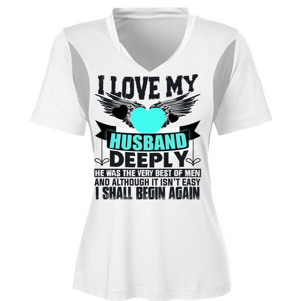 I Love My Husband T Shirt, I Shall Begin Again T Shirt, Cool Shirt (Ladies LS Heather V-Neck)