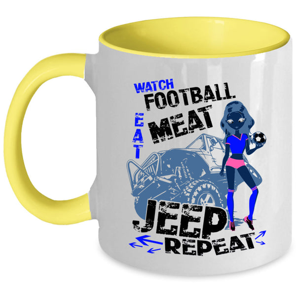 Jeep Coffee Mug, Watch Football Eat Meat Accent Mug