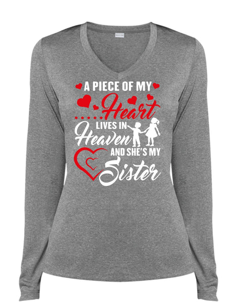 She's My Sister T Shirt, Lives In Heaven T Shirt, Cool Shirt (Ladies LS Heather V-Neck)