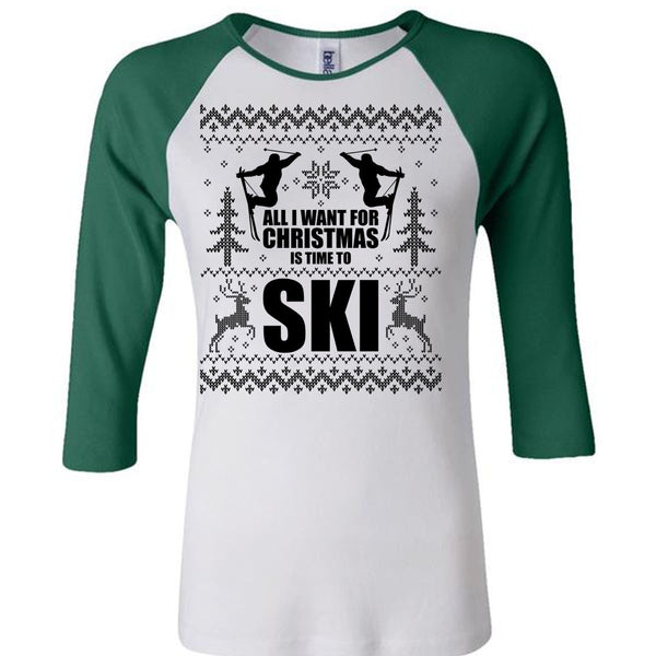 All I Want For Christmas Is Time To Ski T Shirt, I Love Skiing T Shirt, Awesome T-Shirts