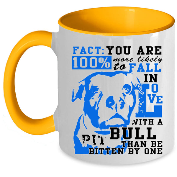 Cute Dogs Coffee Mug, Fall In Love With A Pit Bull Accent Mug