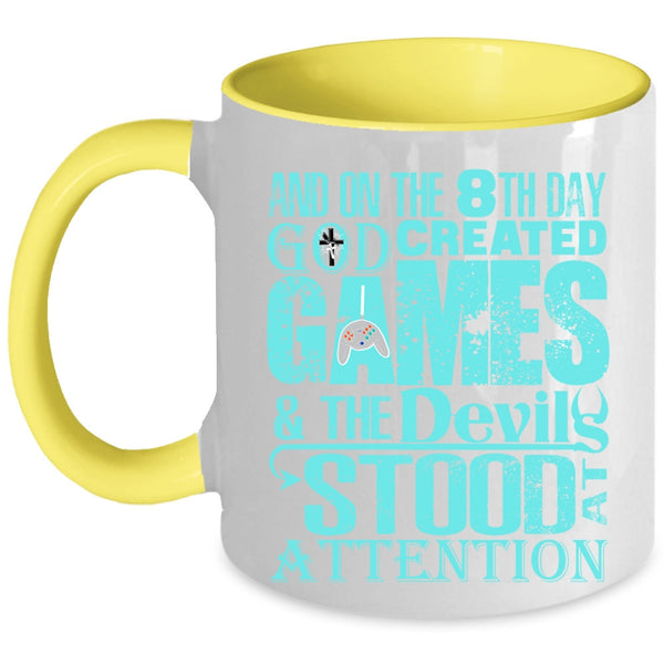 Cool Gamers Coffee Mug, On The 8th Day God Created Games Accent Mug