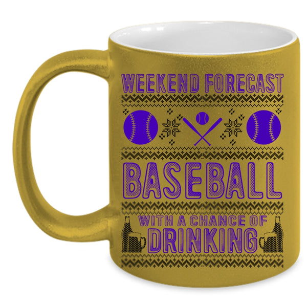 Chance Of Drinking Coffee Mug, Weekend Forecast Baseball Accent Mug