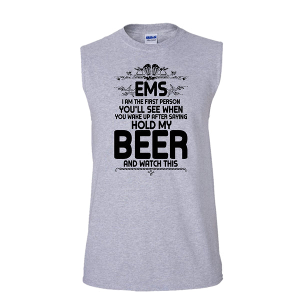EMS I'm The First Person T Shirt, Coolest EMS Tank Top (Men's Cotton Sleeveless)