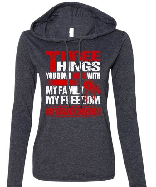 My Family My Freedom My Grandchildren T Shirt, Being A Grandkid T Shirt (Anvil Ladies Ringspun Hooded)
