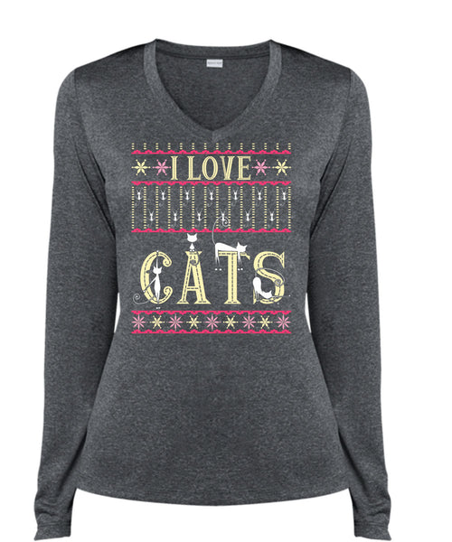 I Love Cats T Shirt, This Girl Loves Christmas T Shirt, Cool Shirt (Ladies LS Heather V-Neck)
