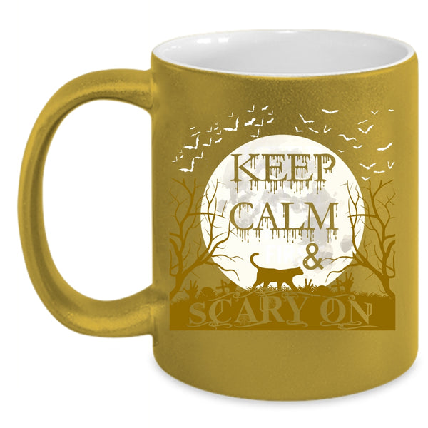 Keep Calm And Scary On Coffee Mug, Funny Halloween Coffee Cup