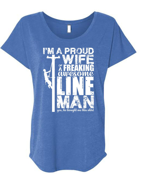 I'm A Proud Wife T Shirt, Awesome Lineman T Shirt, Cool Shirt (Ladies' Triblend Dolman Sleeve)