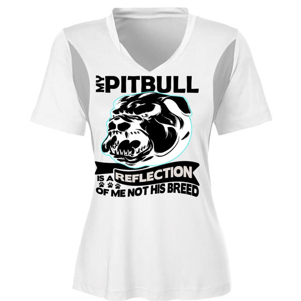 My Pit Bull Is A Reflection T Shirt, My Favorite T Shirt, Cool Shirt (Ladies LS Heather V-Neck)