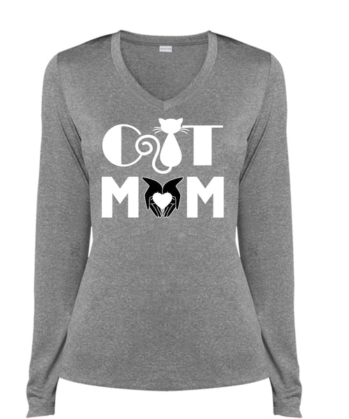 Cat Mom T Shirt, Family T Shirt, Being A Mom T Shirt (Ladies LS Heather V-Neck)