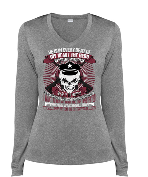 He Is My Son T Shirt, Being A Police T Shirt, Cool Shirt (Ladies LS Heather V-Neck)