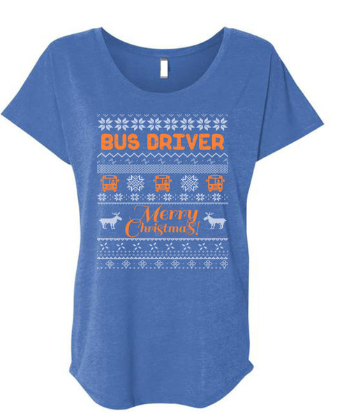 Bus Driver Merry Christmas T Shirt, Being A Driver T Shirt, Cool Shirt (Ladies' Triblend Dolman Sleeve)